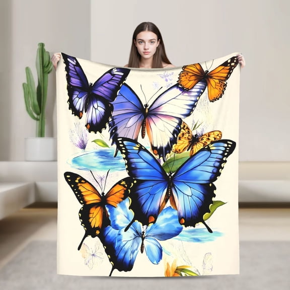 Butterfly Blanket Beautiful Butterfly Blanket Super Soft Flannel Vintage Botanical Butterfly Blanket Adult Gift