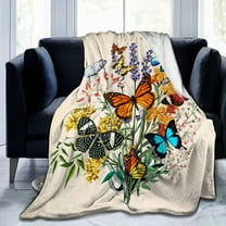 Butterfly Blanket Beautiful Butterfly Throw Blanket Ultra Soft Flannel Vintage Botanical Butterflies Blanket Gifts for Kids Adults 80"X60"