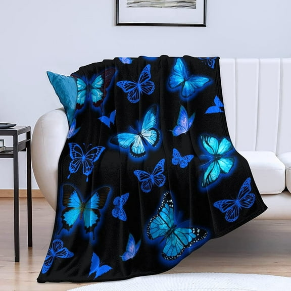 Butterfly Blanket Blue Butterflies Throw Blanket Ultra Soft Flannel Beautiful Butterfly Blanket Gifts for Adults Kids 80"x60"