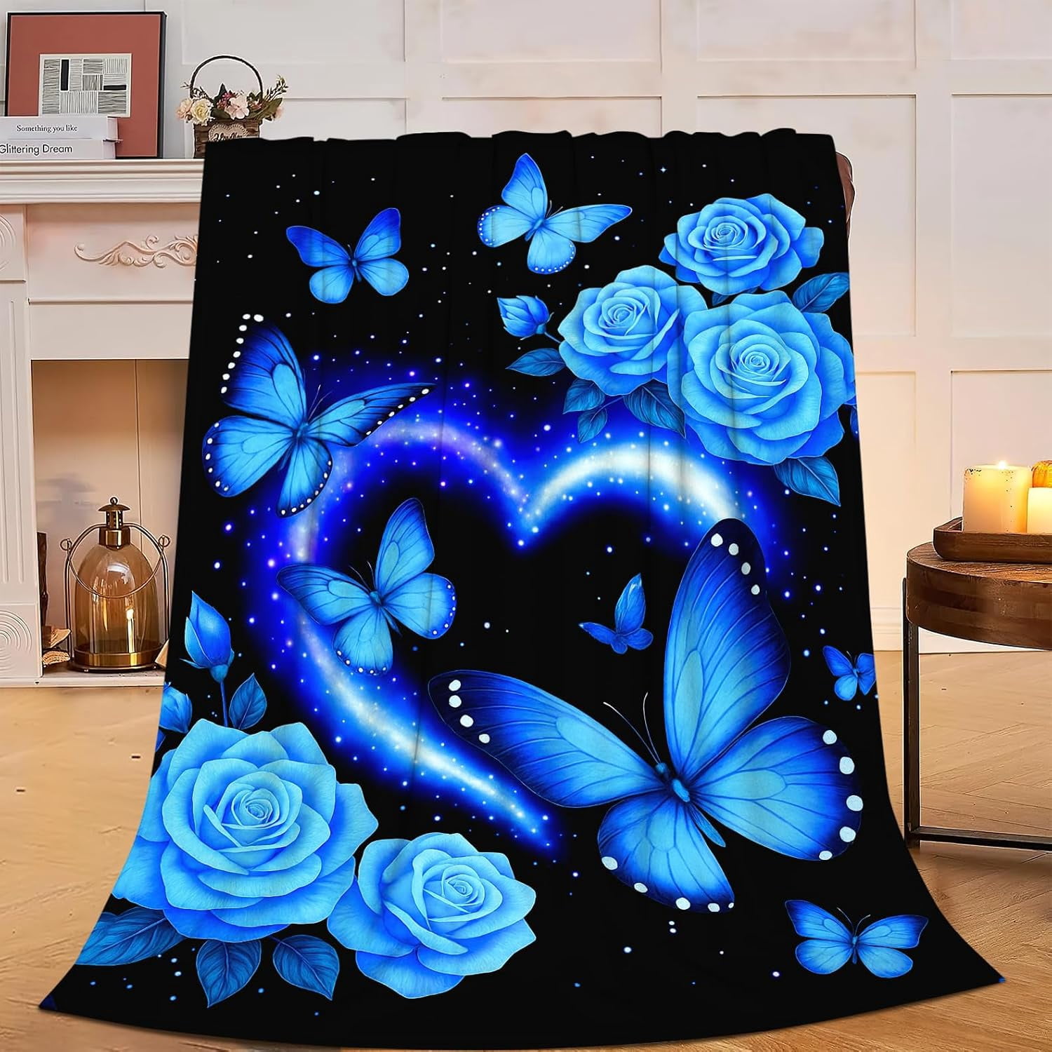 Butterfly Blanket Blue Butterfly Blanket Gifts for Women Women Butterflies Lovers Fleece Fuzzy Soft Cozy Flannel Plush Warm Bedding Stuffed for Users Adults Sofa Bed Couch 50 x 60 Inch