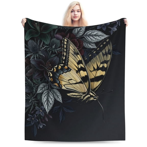 Butterfly Blanket Floral Ultra Soft Flannel Fleece Throw Birthday Gift Bedding Warm Cozy Fuzzy Gift Cabin Blanket for Bed Sofa 50x40