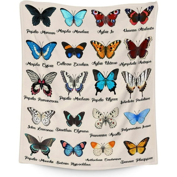 Butterfly Blanket Gift - 50 x 60 Inches Aesthetic Throw Blanket for Kids, Adults, Girls & Women - White Soft Fuzzy Blankets for Bed, Couch & Travel
