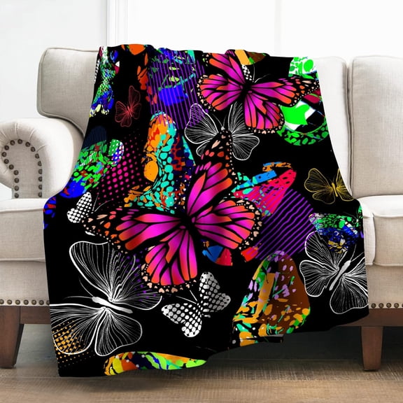 Butterfly Blanket Gifts for Women Girls Men Decor for Home Bedroom Living Room Chair Lounge, Warm Soft Cozy Smooth Lightweight Throw Plush Blankets Black Twin 60"x80"