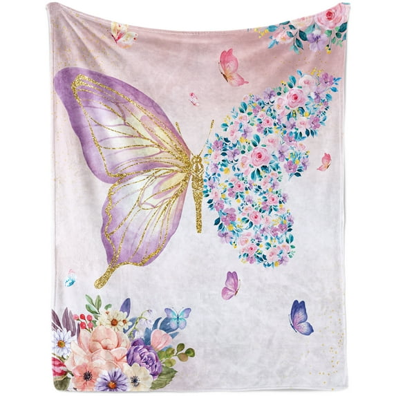 Butterfly Blanket for Girls, Butterfly Blanket for Baby Girls Kids, Soft Flannel Toddler Blanket Butterfly Easter Gift, Lightweight Fleece Throw for Birthday Children's Day Sofa Bed 50"x60"