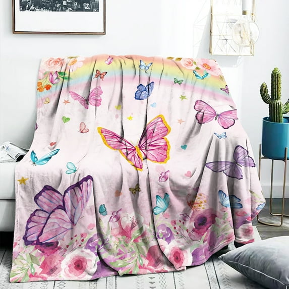 Butterfly Blanket for Girls, Butterfly Blanket for Baby Girls Kids, Soft Flannel Toddler Blanket Butterfly Easter Gift, Lightweight Fleece Throw for Birthday Children's Day Sofa Bed 30"x40"