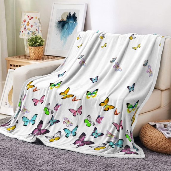 Butterfly Blanket for Girls Kids Women, Colorful Butterflies Decor Warm Cozy Soft Throw Blanket, Super Warm Microfiber Flannel Blankets and Throws for Sofa Couch Bedding Living Room 60x80 Inches