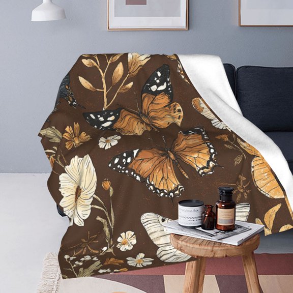 Butterfly Blanket Halloween Spooky Jack O Lantern Pumpkin Orange Black Cartoon Soft Fleece Throw60x50