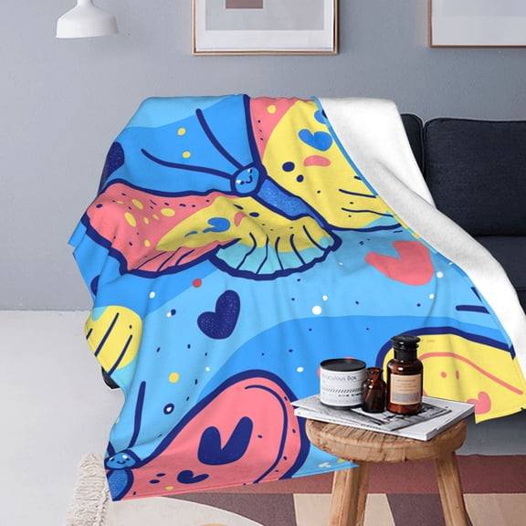 Butterfly Blanket Modern Aesthetic Cute Playful Blue Orange Pattern Soft Fleece Throw50x40