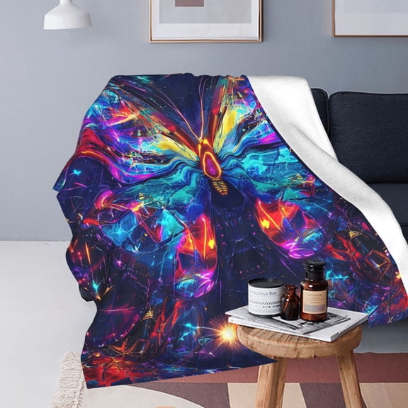 Butterfly Blanket Nature Garden Spring Cottagecore Colorful Light Blue Soft Fleece Throw50x40