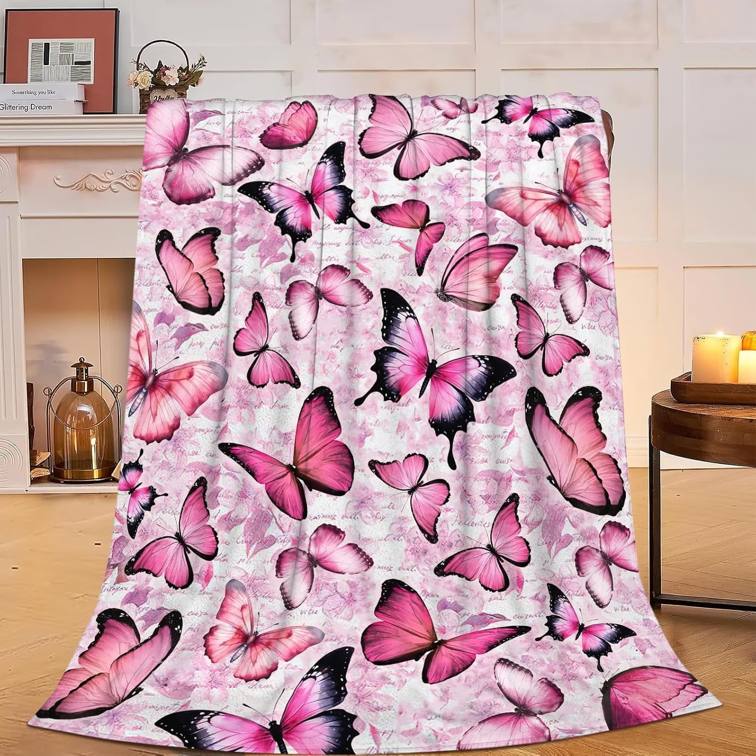 Butterfly Blanket Pink Butterfly Fleece Throw Blanket Super Soft Warm Cozy Fuzzy Plush Butterfly Blanket Gifts for Girls Boys Kids Room Decor 40"X50"