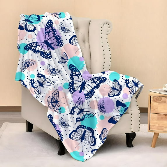 Butterfly Blanket Throw 60"x50", Cozy Lightweight Plush Butterfly Print Blanket, Gifts for Kids Women