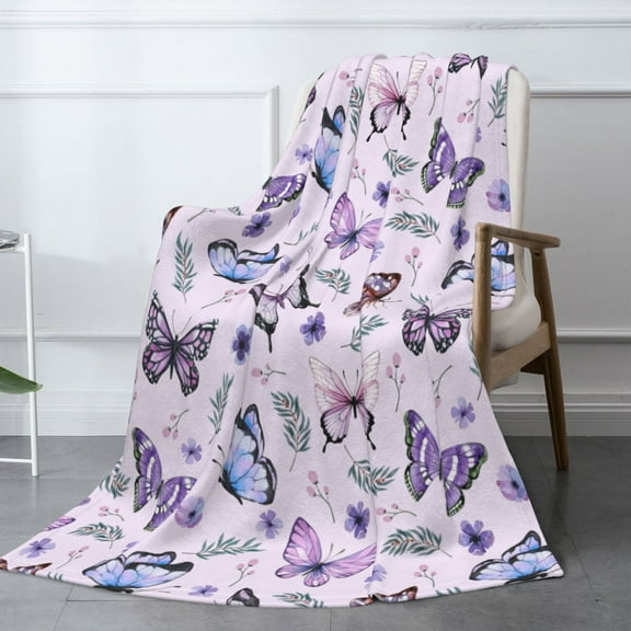 Butterfly Blanket Throw - Soft Cozy Fluffy Pink Fleece Blanket for Bed, Couch, Gift for Girls, Boys kids,Pet 50"x40"