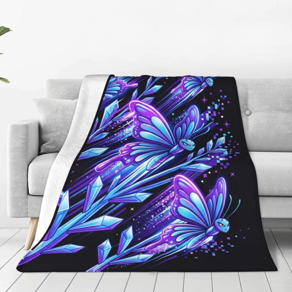 Butterfly Blanket for Women, Beautiful Purple Butterflies Flannel Blanket, Soft Cozy Fuzzy Warm Bedding Blanket, Gift for Women, Men and Adults 50x40