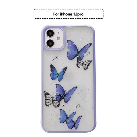 Butterfly Bling Clear Case Compatible with iPhone 12 Pro, Glitter Case for Women Cute Slim Soft Slip Resistant Protective Phone Cover, Purple