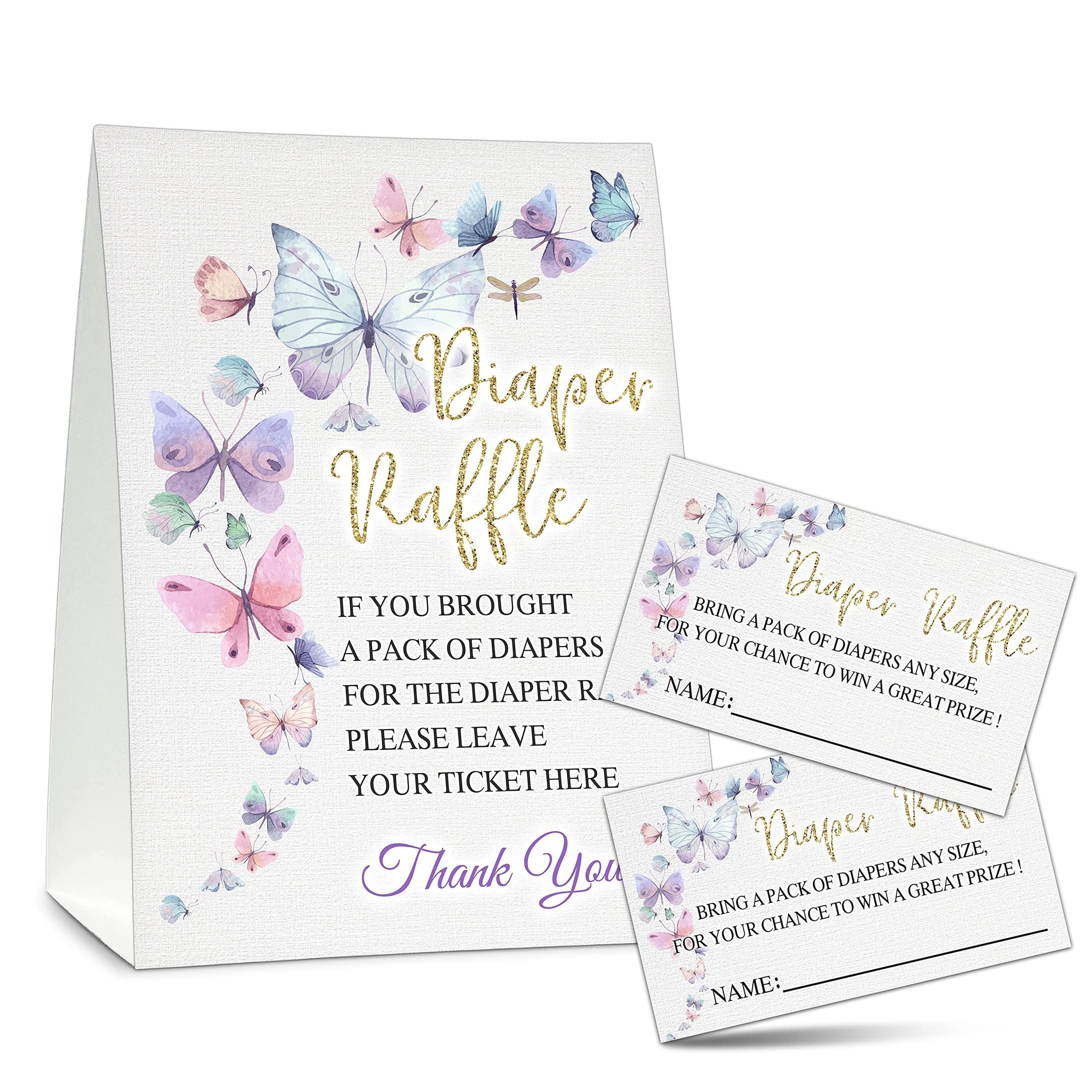 Parent Raffle Butterfly Bliss Baby Shower Game Set - 50 Diaper Raffle Tickets with ...