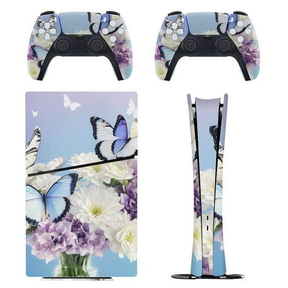 Butterfly Bloom Sky Console Skin Bundle for PS5 Pro Slim Disc & Digital / PS4 – Full Wrap + Dual Controller Flair