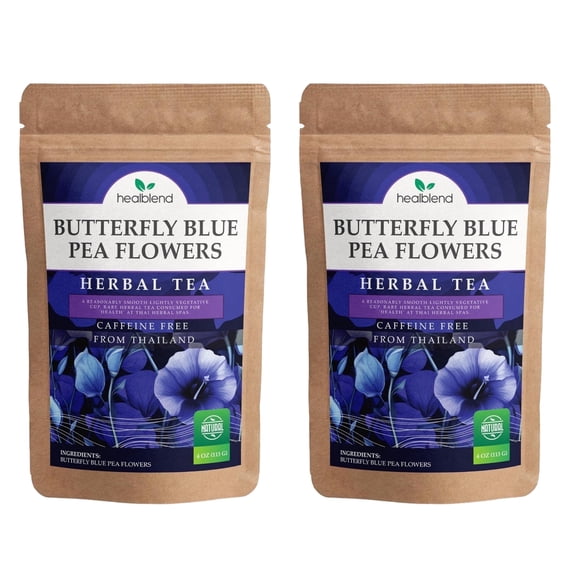Butterfly Blue Pea Flowers Herbal Tea - Natural Rich Source of Antioxidants, Loose Leaf Freshly Picked from Thailand, Caffeine Free - 4 Oz (2-Pack)