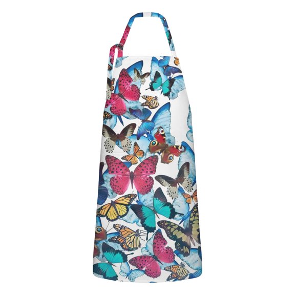 Butterfly Blue Pink Wing Pattern Apron-Garden Aprons for Women with Pockets-Cotton Linen Waterproof Kitchen Cooking Gardening Aprons Adjustable for Kitchen,Cooking,BBQ and Salon 33x27 Inch