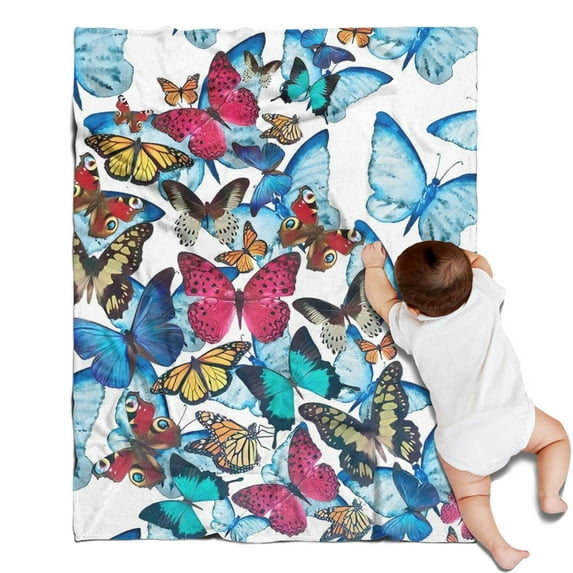 Butterfly Blue Pink Wing Pattern Blanket,Comfortable Soft Flannel Throw Blanket,All Season,Warm Lightweight Blankets for Sofa Bed Couch Living Room Chair,30"x40"