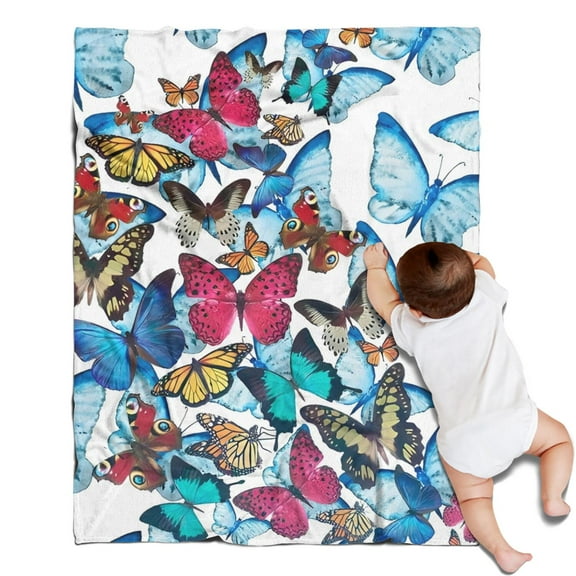 Butterfly Blue Pink Wing Pattern Blanket,Comfortable Soft Flannel Throw Blanket,All Season,Warm Lightweight Blankets for Sofa Bed Couch Living Room Chair,30"x40"