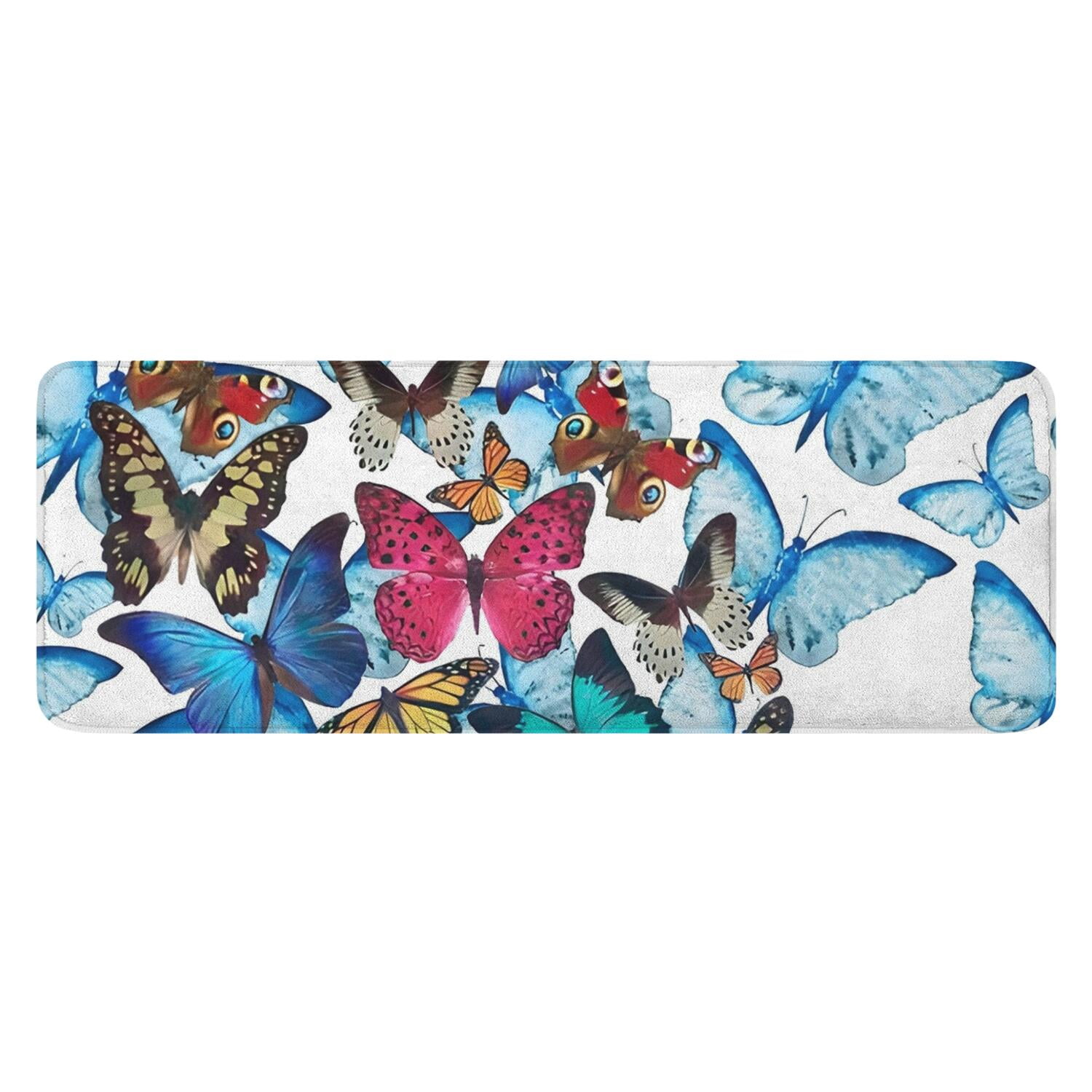 Red and Blue Butterfly Print Floor Mat