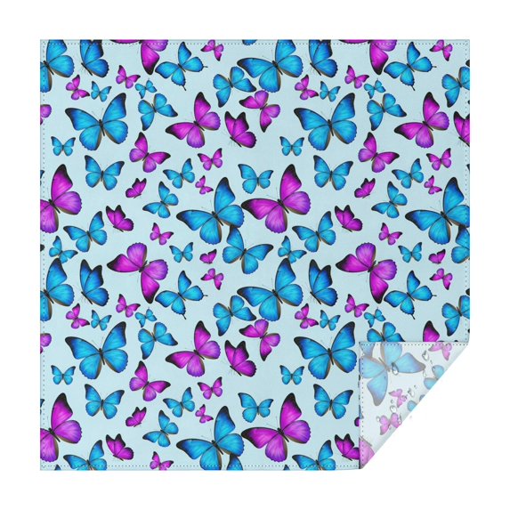 Butterfly and Blue Purple Pattern Square Tablecloth, Waterproof Wipeable Spillproof Washable Table Cover for Home Kitchen Party and Daily Decor 60"x60"