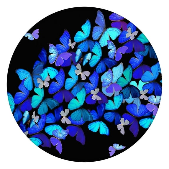 Butterfly Blue Purple Wing Pattern Round Fitted Tablecloth with Elastic Edge,Dining Table Cover Waterproof,Outdoor Round Tablecloth for Camping,Dining,Indoor and Outdoor