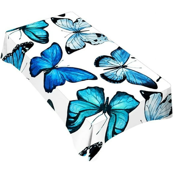 Butterfly Blue Tablecloth 60x84 Inch Rectangular Animals Exquisite Wings Fantasy Oblong Table Cloth Kitchen Table Decorations for Home Dinner Party
