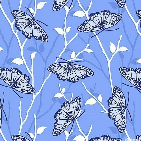 Butterfly Blues Open Butterflies Blue Cotton Fabric (1 yard)