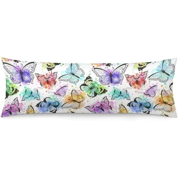 Butterfly Body Pillow Cover Watercolor Colorful Butterflies Long Pillow Case with Zipper Decorative Soft Bedding Pillowcase Farmhouse Cushion Large Pillow Covers for Couch,Bedroom, Home Gifts 20"x54"