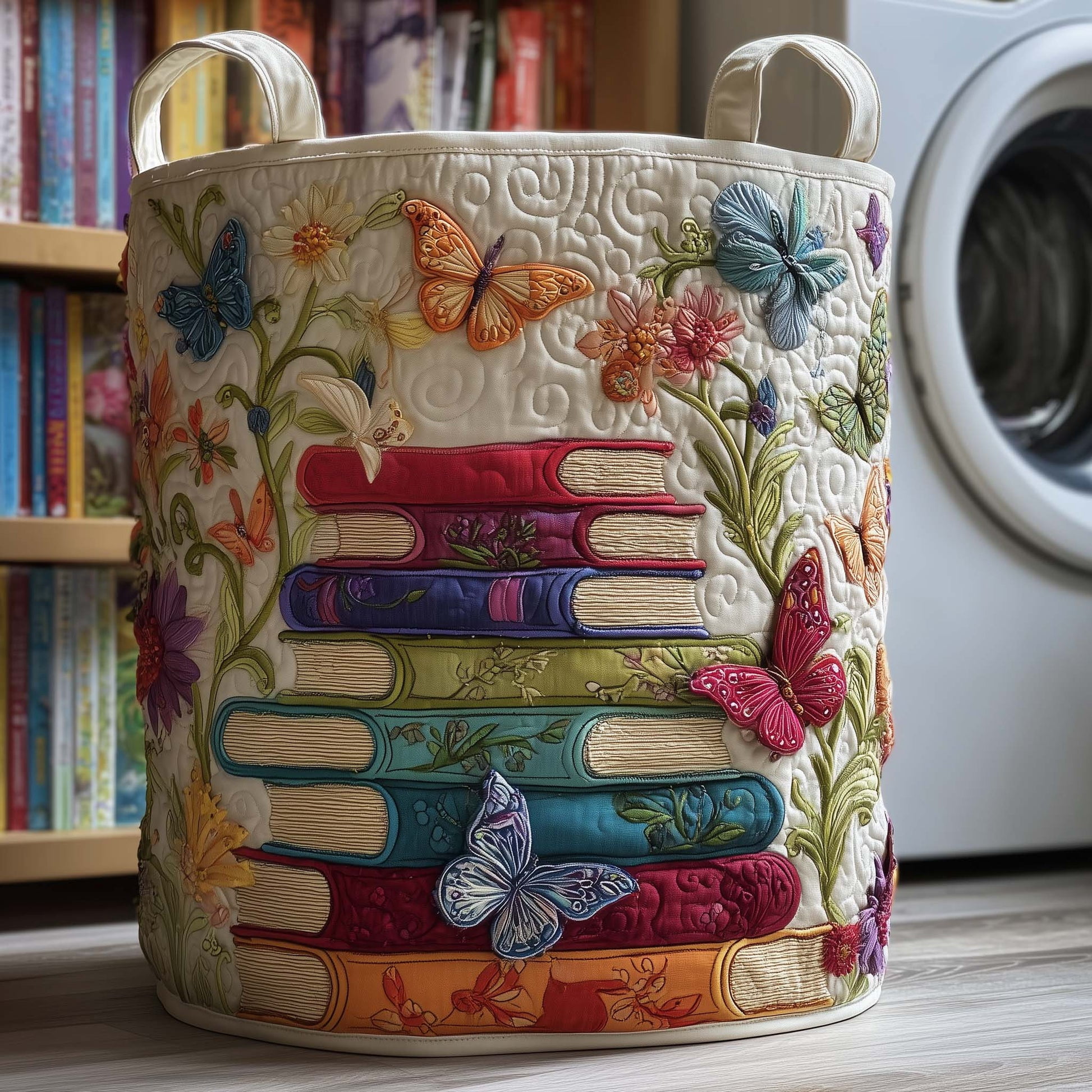 Butterfly Books Quilted Laundry Basket, Storage Bin Laundry Basket Fabric, House Storage Hamper, Mother Day's Gift Ideas