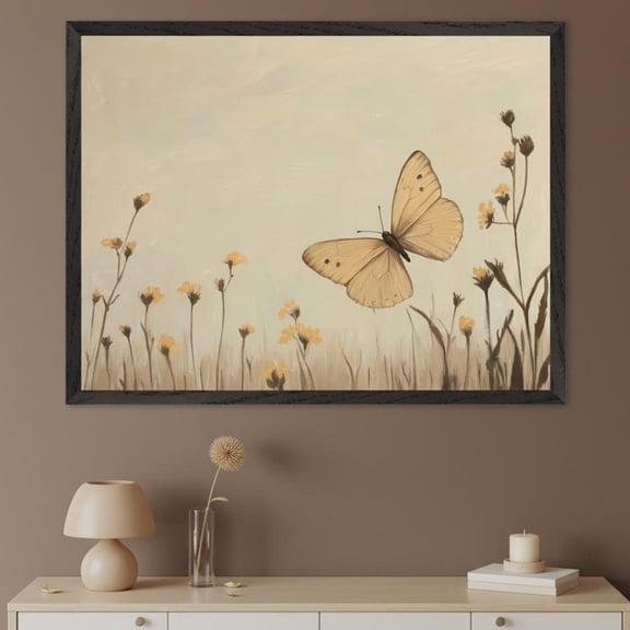 Butterfly Botanical Wall Art Cottagecore Wildflower Print Neutral Nursery Decor Rustic Mea
