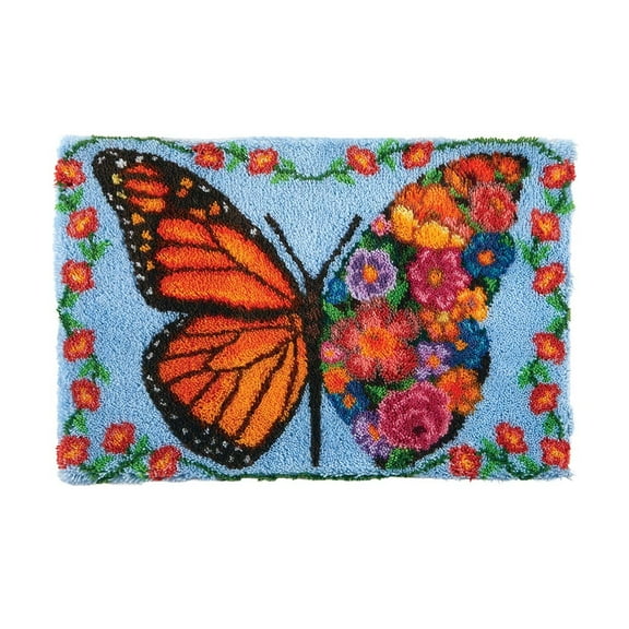 Butterfly Bouquet Latch Hook Kit, DIY Latch Hook Kit Rug Pattern for Arts, Crochet, and Needlework, Creative Craft Home Decor Ideal for Learning Rug Making 62  42cm / 24.4 * 16.5 inches