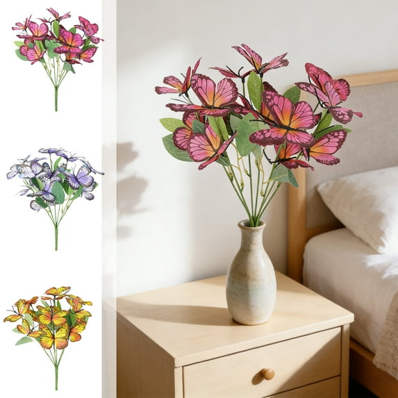 Butterfly Bouquet Silk Flowers - Imitation Floral Arrangement, Sunlight-resistant Fabric, Indoor Outdoor Decor, Fade-proof Easy Maintenance, Topliu