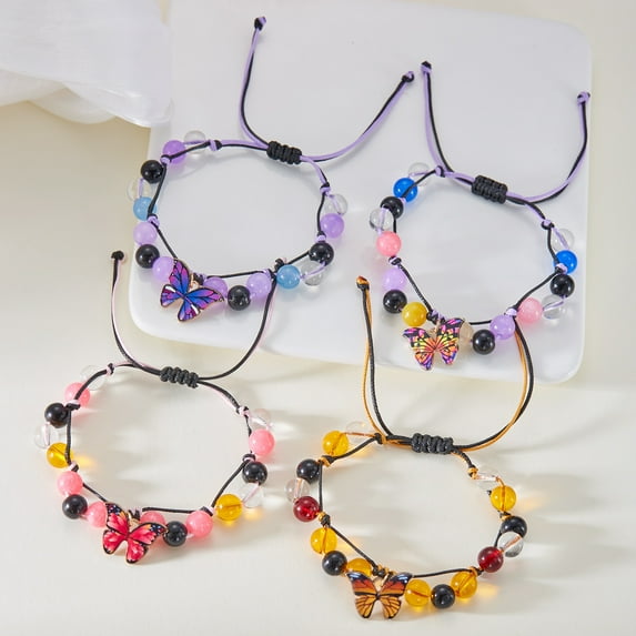 Butterfly Bracelet Colored Stone Beaded Women's