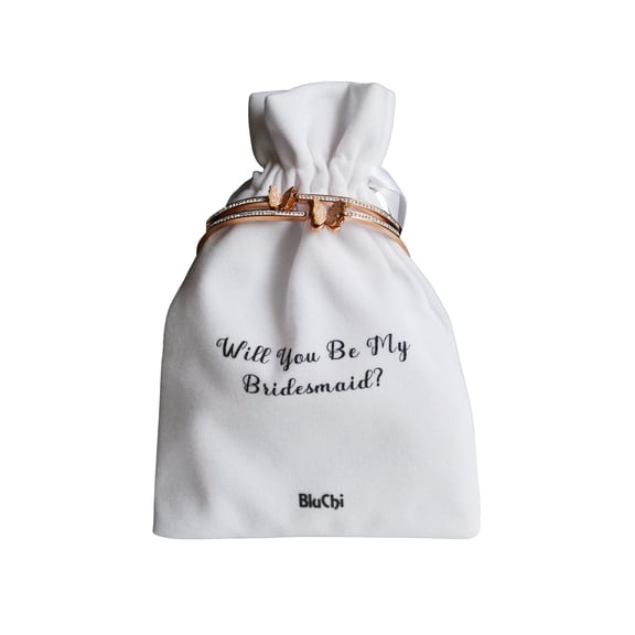 Butterfly Bracelet and Velvet Bag Proposal Gifts for Bridal Party - Bridesmaid - White Pouch