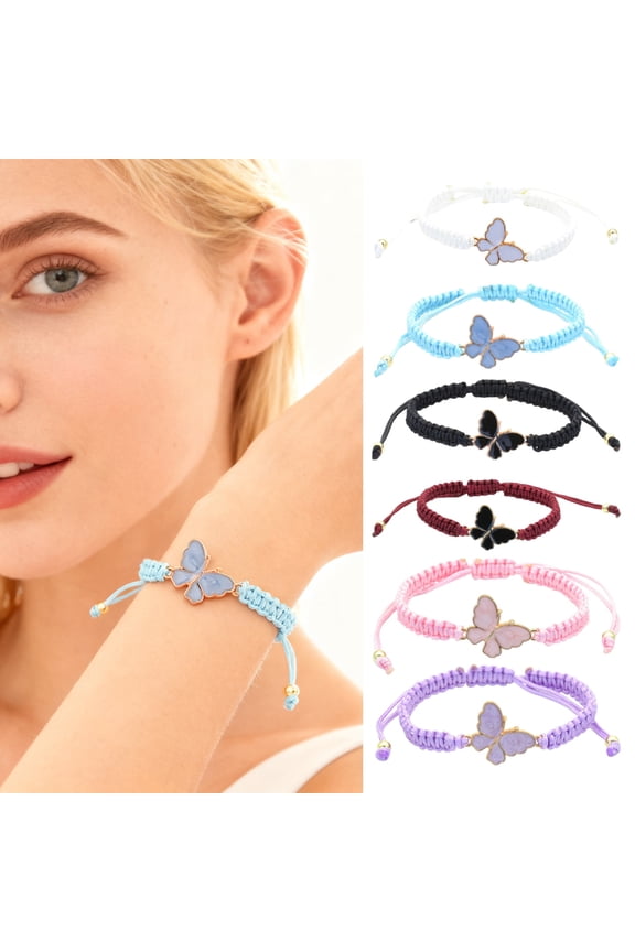 Butterfly Braided Bracelet Handcrafted String Rope Bracelet Adjustable Cheerleader Wristlet Party Favor for Friendship Gift Cheer Dance Team
