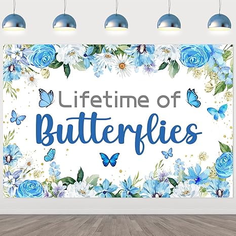 Butterfly Bridal Shower Backdrop Blue Lifetime of Butterflies Backdrop Butterflies Bachelorette Decor Floral Bridal Shower Banner Watercolor Butterfly Background for Wedding Engagement