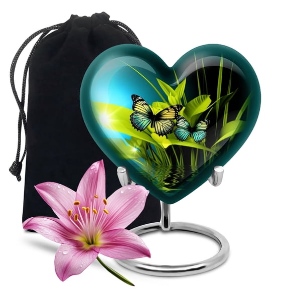 Butterfly Burial Urns for Humans Ash, Large Urn for Brother & Sister, Heart Shape Memorial Gifts for Siblings, Handcrafted Cremation Urns, Funeral Urn for Adult Human Ashes, 10" Black
