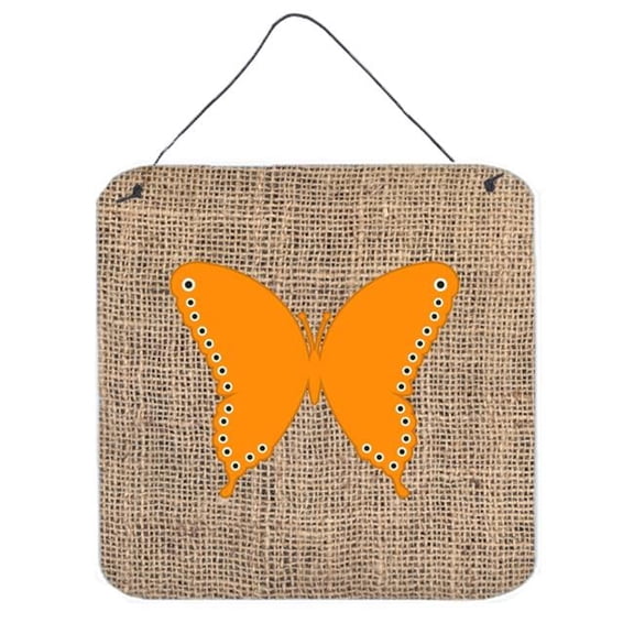 Butterfly Burlap And Orange Aluminium Metal Wall Or Door Hanging Prints - 6 x 6 In.