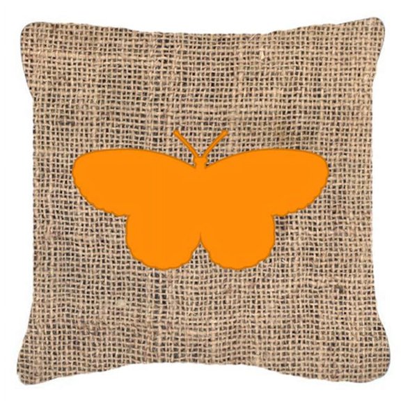 Butterfly Burlap And Orange Fabric Decorative Pillow
