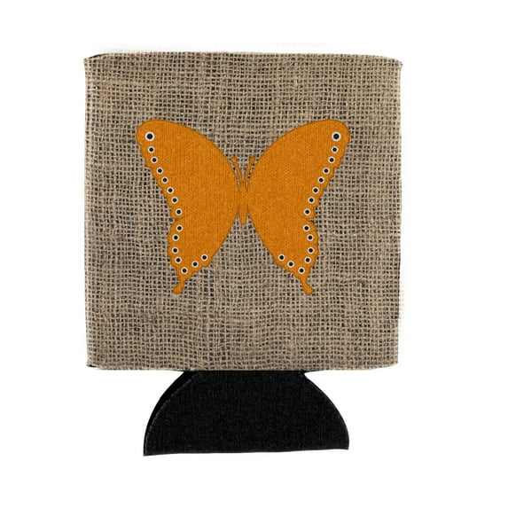Butterfly Burlap and Orange Can or Bottle Beverage Insulator Hugger BB1036