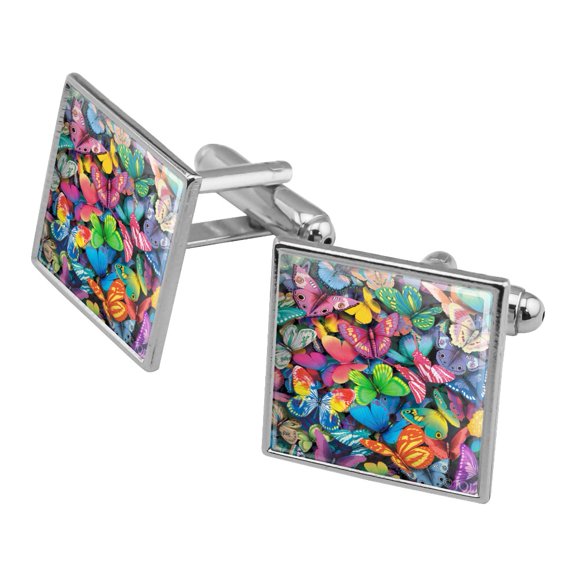 Butterfly Butterflies Rainbow Magic Square Cufflink Set - Silver or Gold