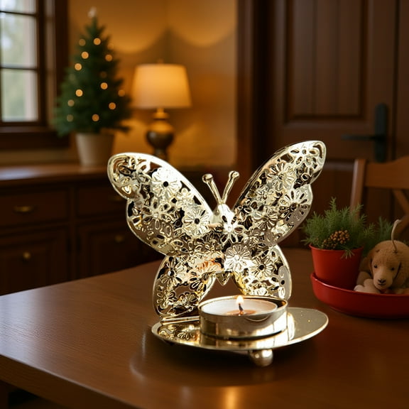 Butterfly Candle Holder,Gold Votive Candle Holders,Shadow Candle,11.8×2.8×4.3inch,Golden Iron Candlestick Ornaments,Tea Lights Candle Holder Decorative,For Holiday Supplies