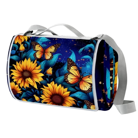 Butterfly Canvas Beach Blanket Picnic Mat - Outdoor Oversized Sandproof Mat for Camping, Travel, and Beach Trips - Foldable and Portable - Large Size with Quick Dry Material