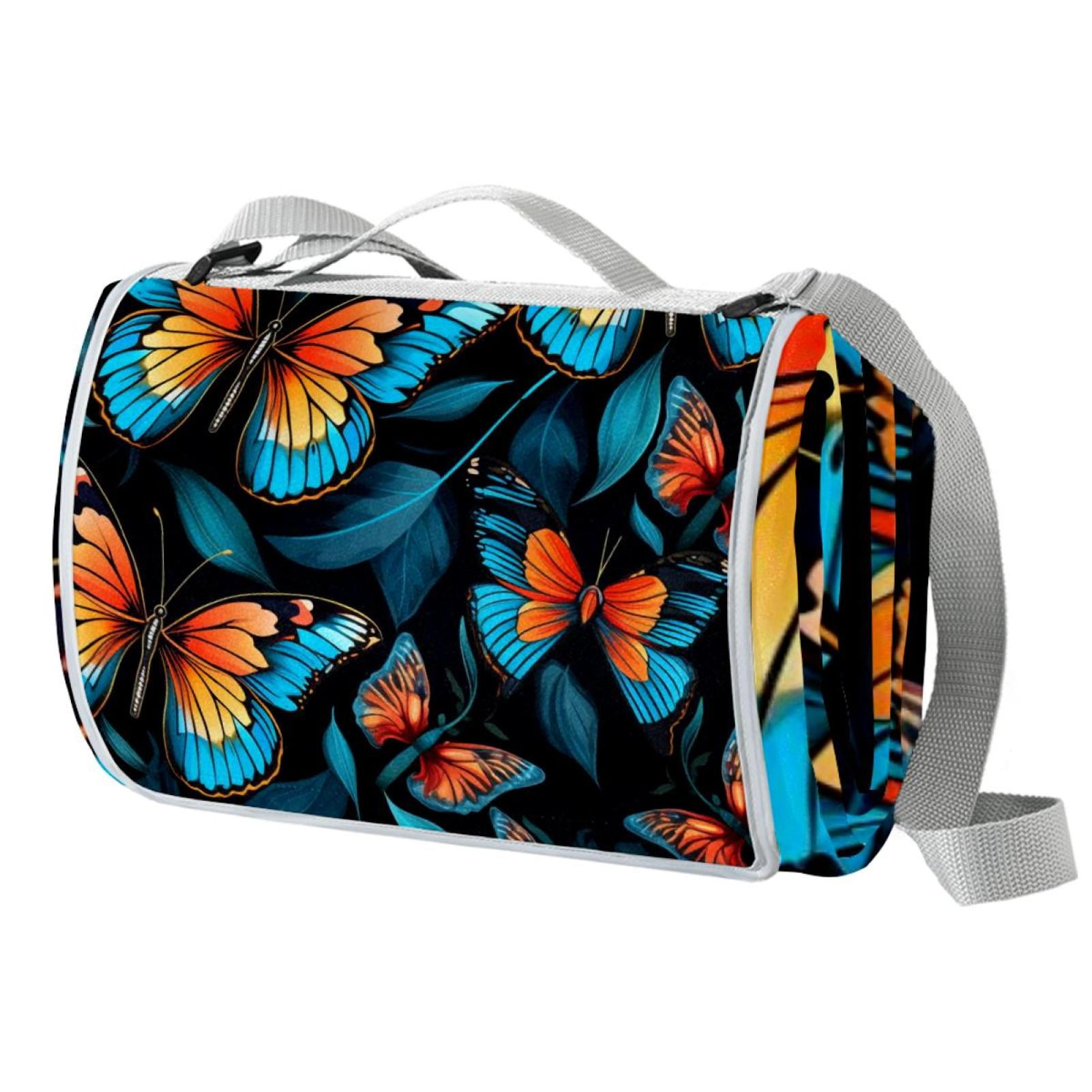 Butterfly Canvas Beach Blanket Picnic Mat Oversized Outdoor Rug for Beach, Camping, and