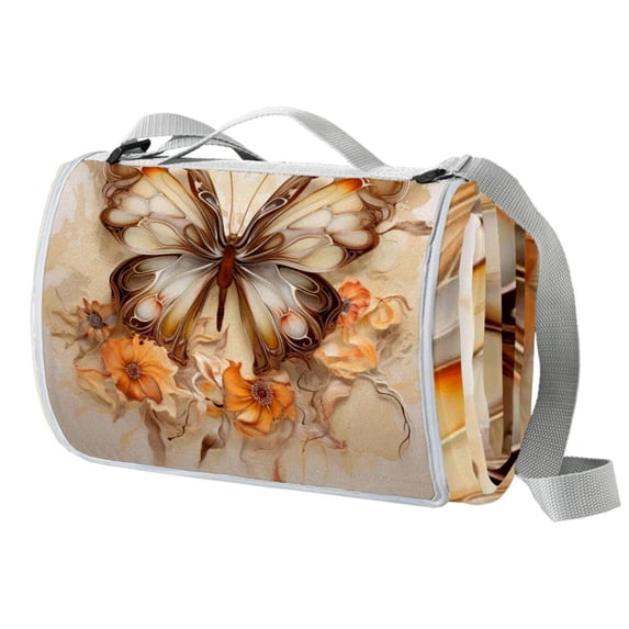 Butterfly Canvas Picnic Mat - Waterproof Outdoor Blanket for Park, Beach, and Camping - Large Portable Mat with Handles and Bonus Carry Bag for Travel and Picnic Parties