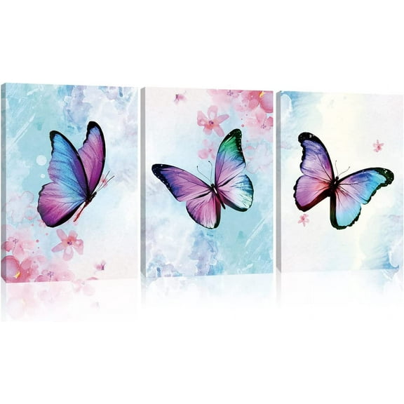 Butterfly Canvas Wall Art Decor 3 Piece Fantasy Girls Wall Art Watercolor Art Print Butterflies for Wall Art Living Room Bedroom Canvas With Wood Framed 12x16 Inch