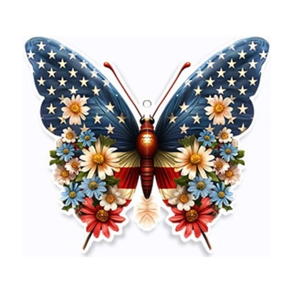 Butterfly Car Hanging Ornament, Patriotic 2D Acrylic Pendant for Vehicle Rearview Mirror and Backpack, Lightweight July 4th Travel Accessory