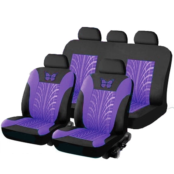 Butterfly Car Seat Covers Ful Set Fashion Universal Lady Woman Female Rear Bench Split Colorized, Purple